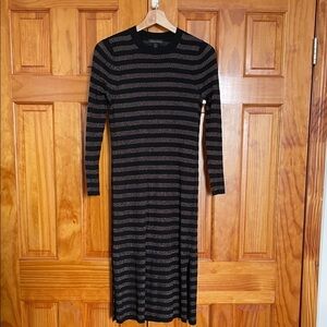 Banana Republic Black and Gold Striped Long Sleeve Dress